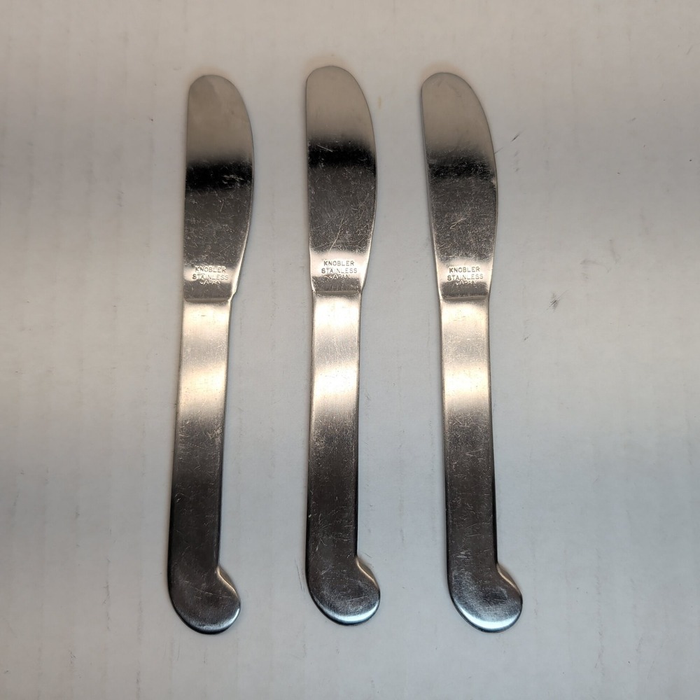Knobler Stainless Japan Butter Spreader Set of 3 Pistol Grip Handle Silver 5.75"